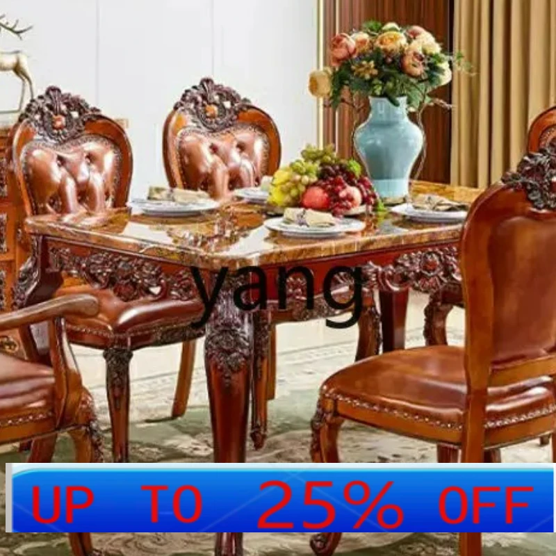 

LMM solid wood dining table rectangular rice marble table household luxury table and chairs