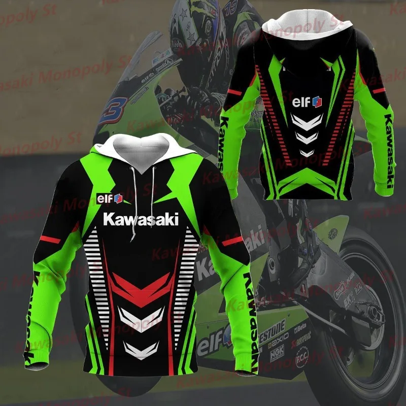 

Kawasaki Oversized Hoodie, Motorcycle Uniform, Sports Shirt, Men's Extreme Sports, High-quality Men's Street Cool Racing Suit