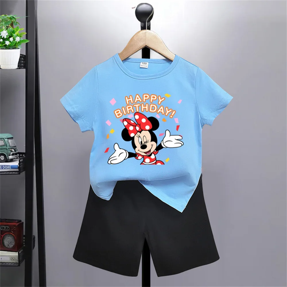 New Disney Mickey Mouse Short Sleeve Shorts Set Boys Girls Kids Sweatshirt cartoon top casual promotional clothing 100-160