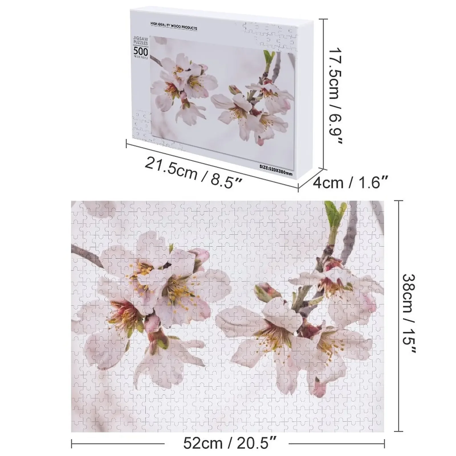 Árvore de amêndoa em flor - Fechar até flores Quebra-cabeça Woodens para adultos Presente personalizado Quebra-cabeça casado