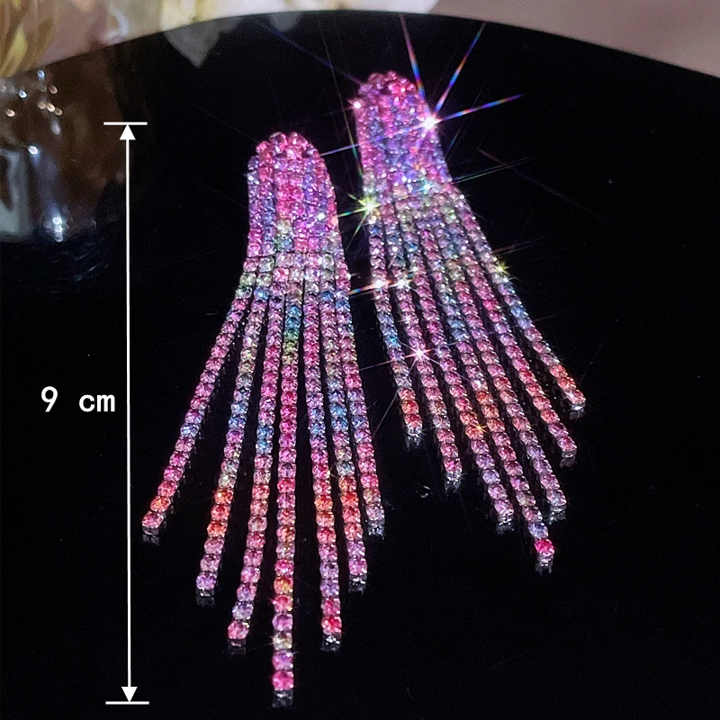 2024 New Luxury Crystal Bridal Jewelry Set Silver Plated Rhinestone Bracelet and Earrings Tassel for Women Wedding Accessories