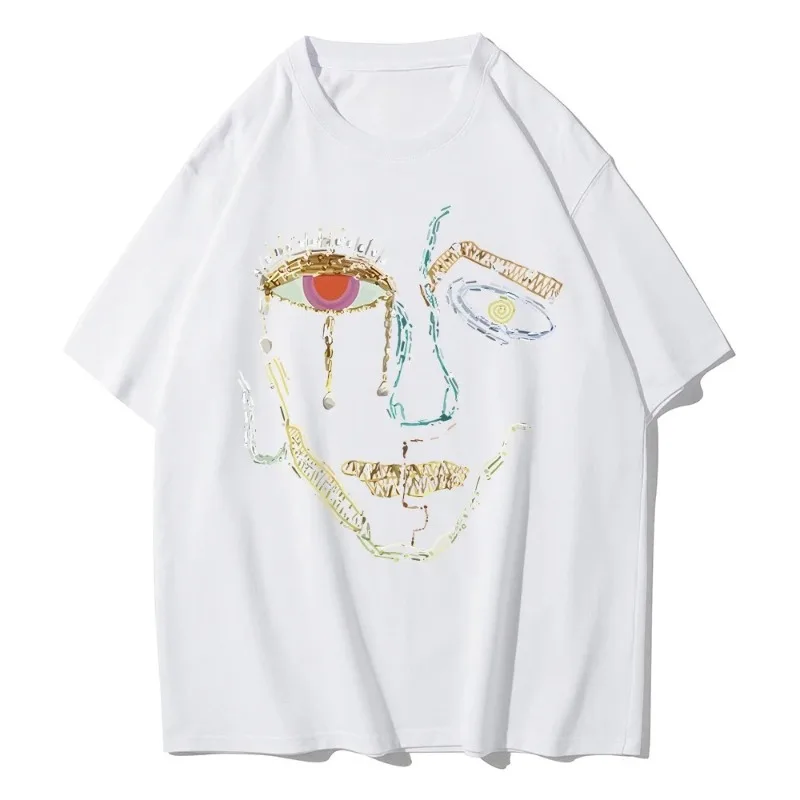 Colorful Graffiti Women's Face Cartoon Print New Casual Men's and Women's Clothing New Fashion Trend Loose Round Neck T-shirt