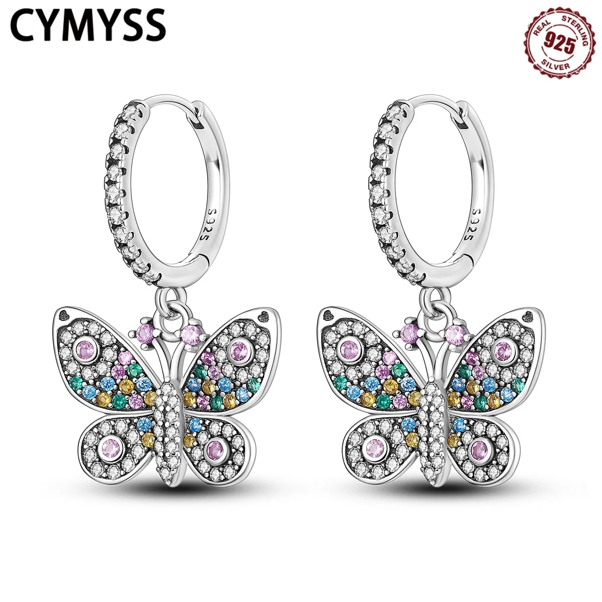 

CYMYSS 2025 New S925 Sterling Silver Butterfly Drop Earrings Boutique Birthday Party Gift Trend Zircon Jewelry Women's Earrings
