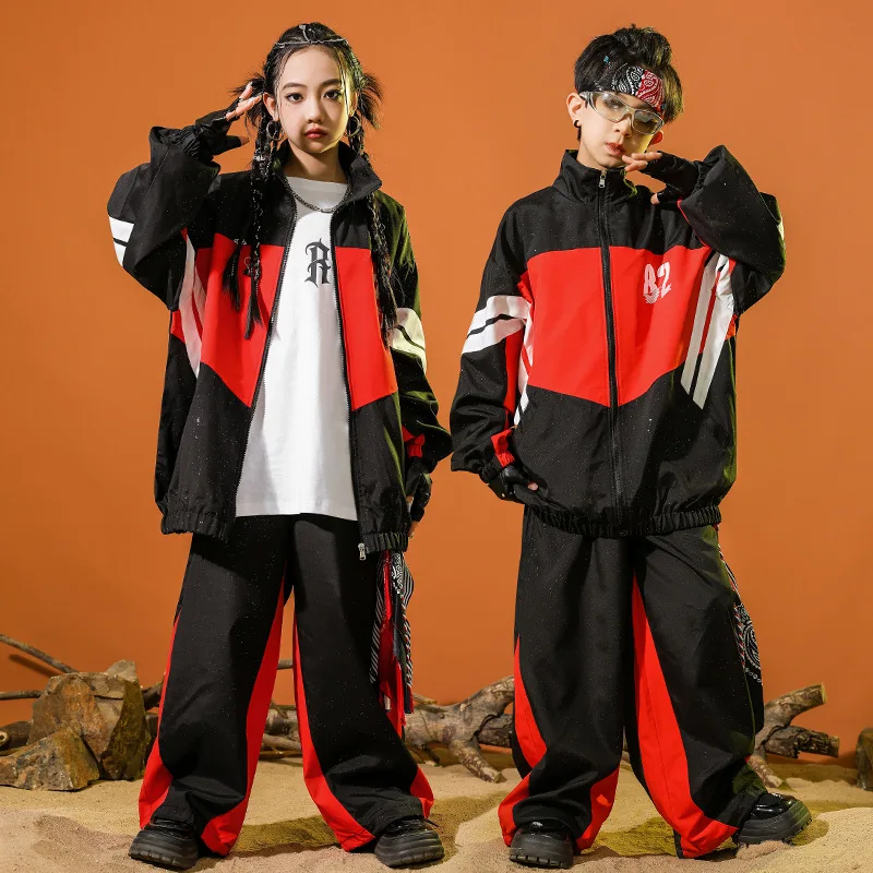 

Hip Hop Boys Fashion Baseball Jacket Loose Caro Pants Girls Jacket Child Jazz Clothes Sets Kids Street Dance Costumes
