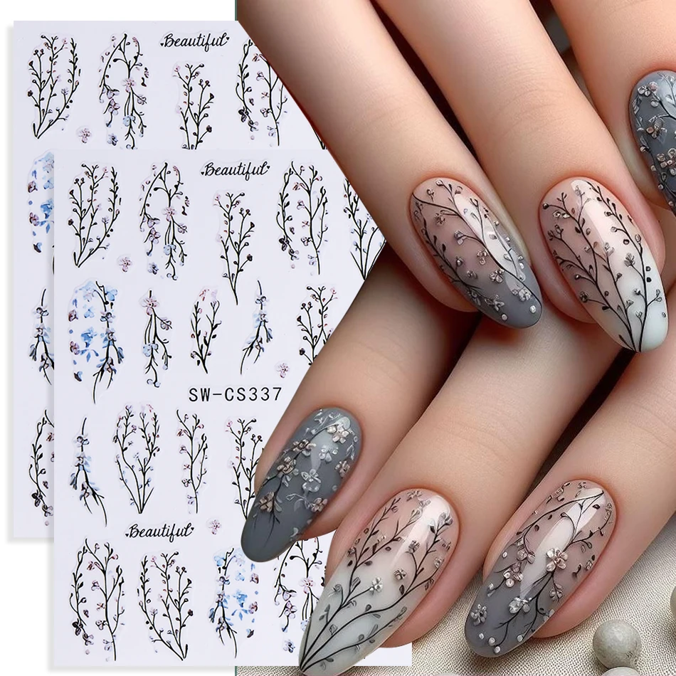 2 قطع زهرة أنيقة مسمار الفن ملصقات الرجعية بتلات ورقة الكرمة تصميم لاصق مسمار الشارات المتزلجون DIY الربيع مانيكير الديكور #1