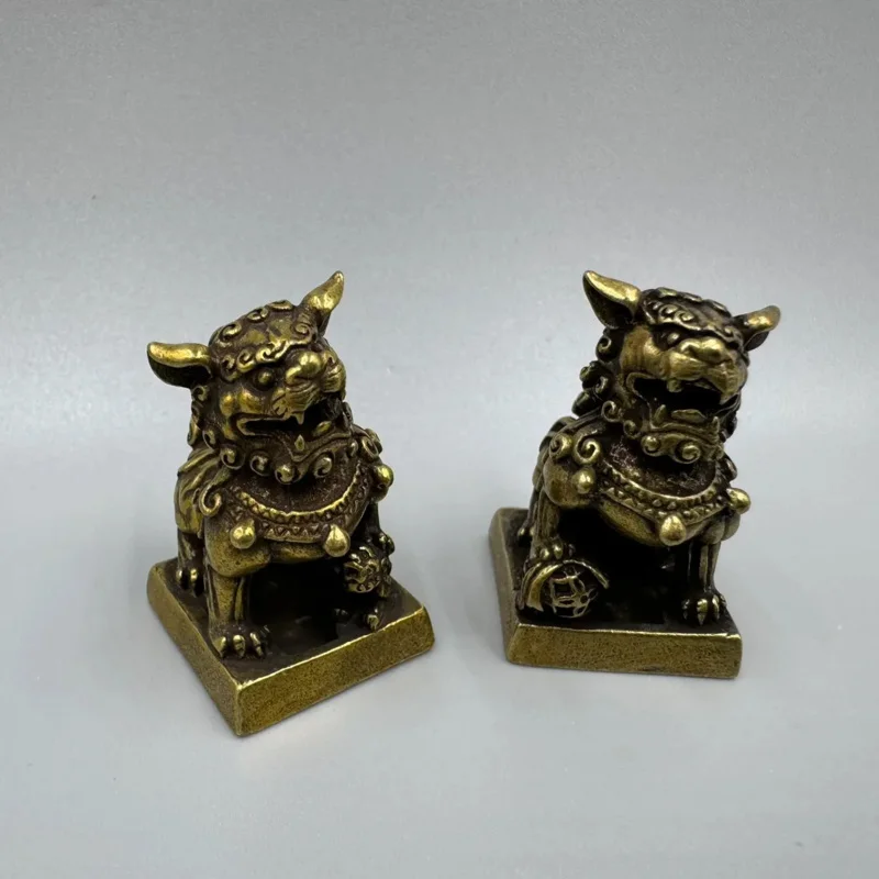 30.4 مللي متر البرونزية فو فو الكلب الحرس الأسد زوج صغير ختم الخاتم تمثال 24139 #3