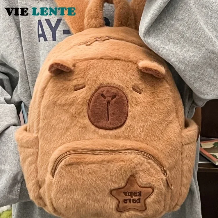 Student School Bag Capibala Plush Capybara Bag Casual All-match Fur Bag Large Capacity Backpack School Bag Mochila