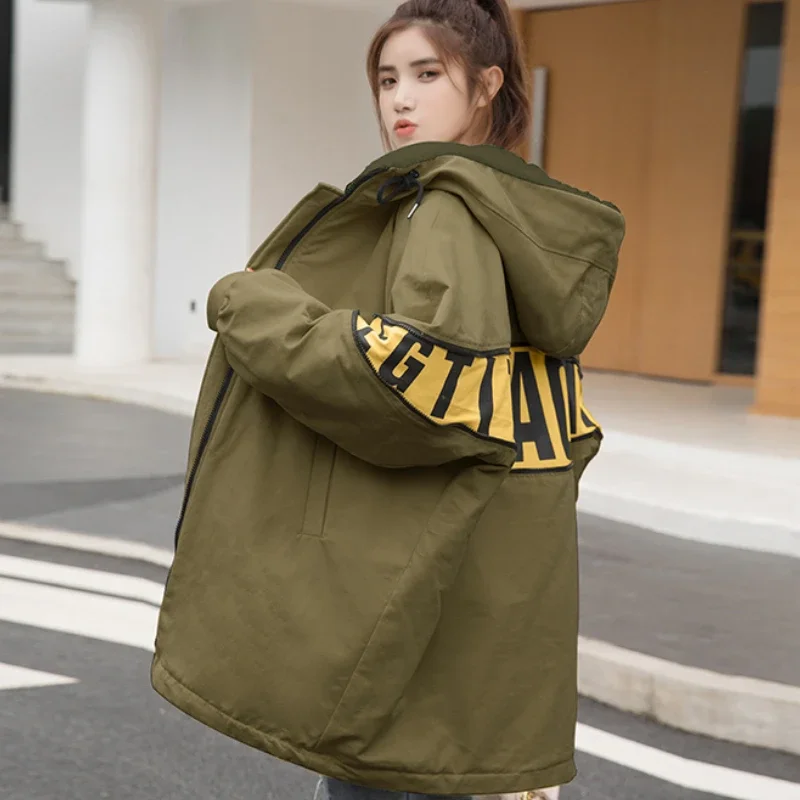 2022 Winter Bomber Jacket Women's Parkas Hooded Down Cotton Padded Coats Hip Hop Cotton Jackets Casual Thick Parka Warm Outwear