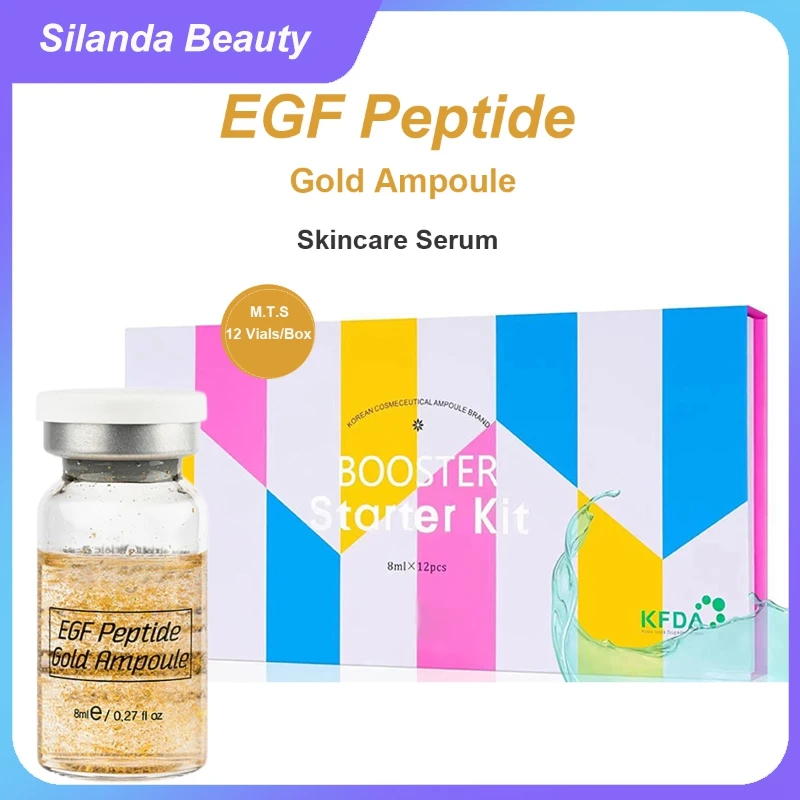 

Korean EGF Peptide Gold Ampoule Skin Booster Serum Skincare Anti Wrinkle Brightening Anti Acne MTS Face Essence 12 Vials/Box