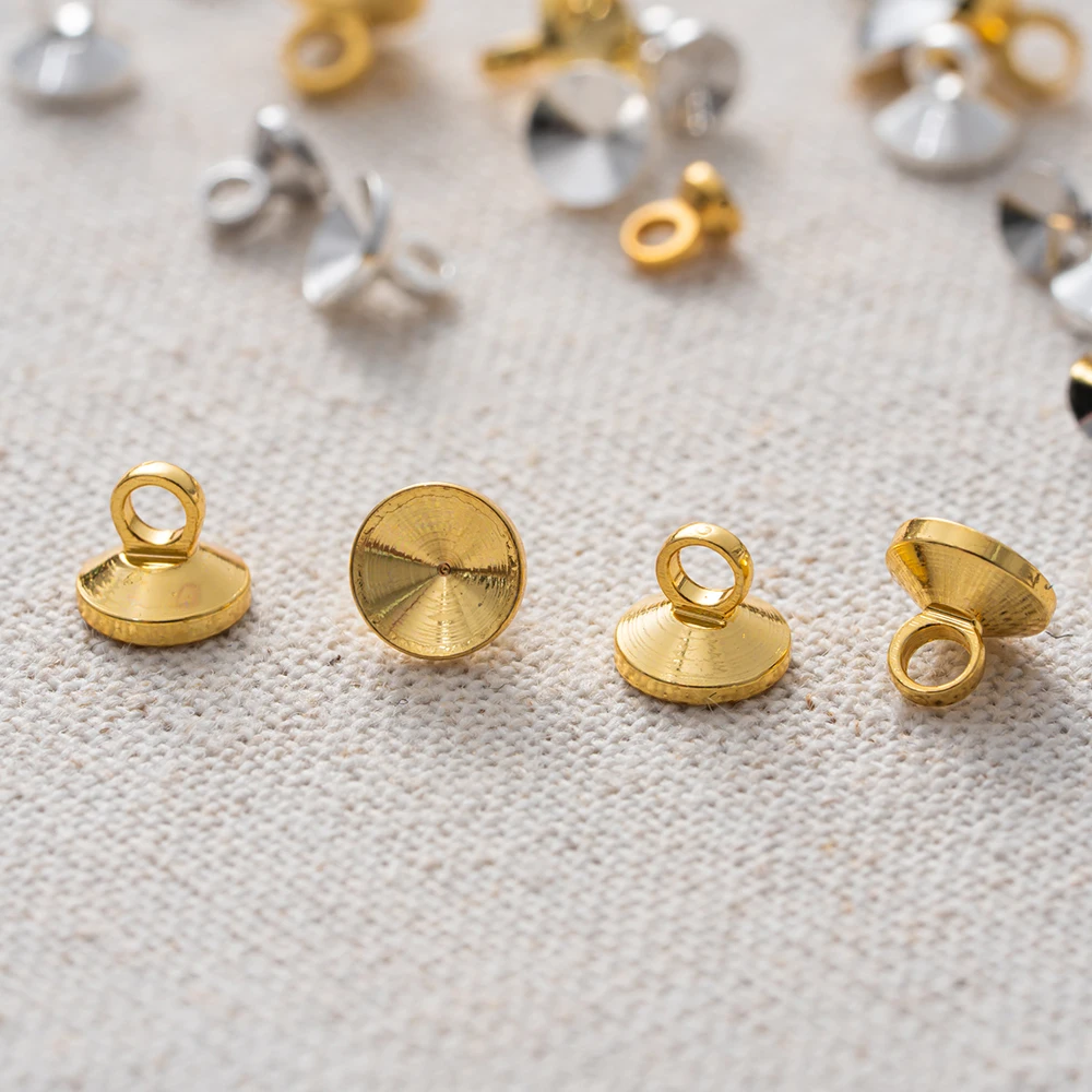 20 Stück 18K vergoldete Messing-Perlenkappen-Anhänger-Verschlüsse mit Öse für Ohrringe, Halsketten, Schmuck und DIY-Bastelarbeiten – Detail 3