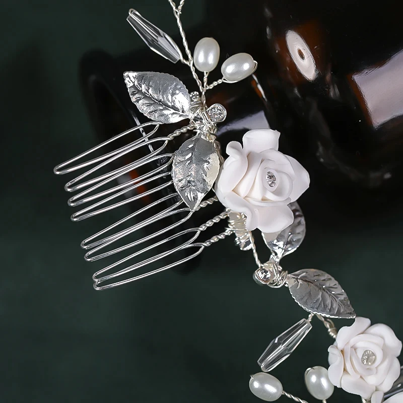 تيجان لؤلؤ وردي فضي اللون للنساء ، أمشاط شعر ، ورقة شجر ، كريستال ، أمشطتين ، عصابة رأس ، إكسسوارات شعر للزفاف ، مجوهرات زفاف