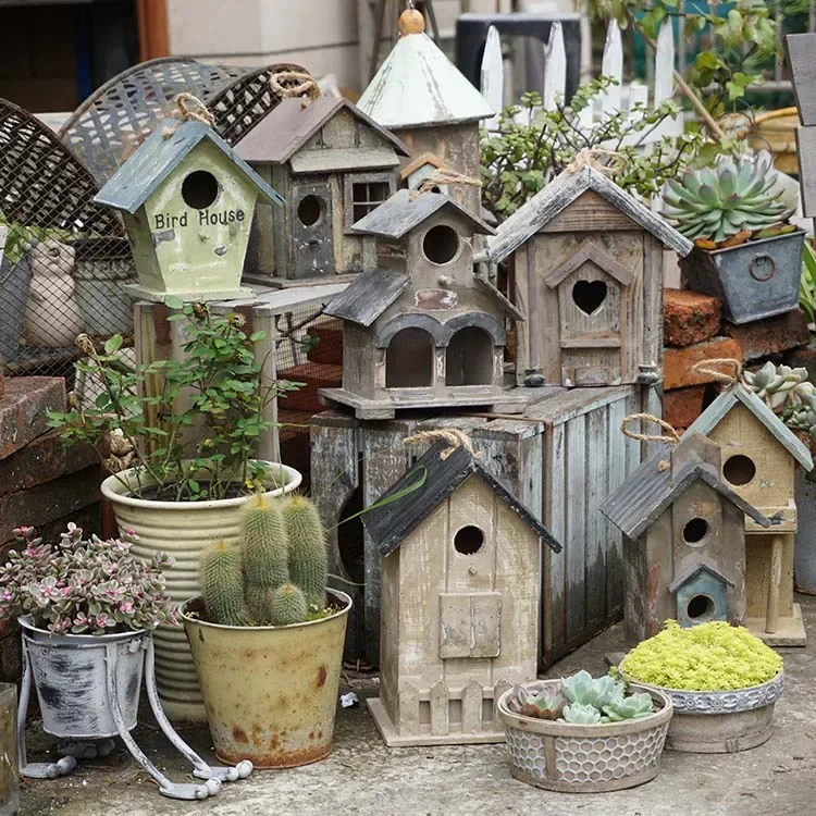 

American country wood retro old house bird house garden garden ornaments gardening groceries pendant