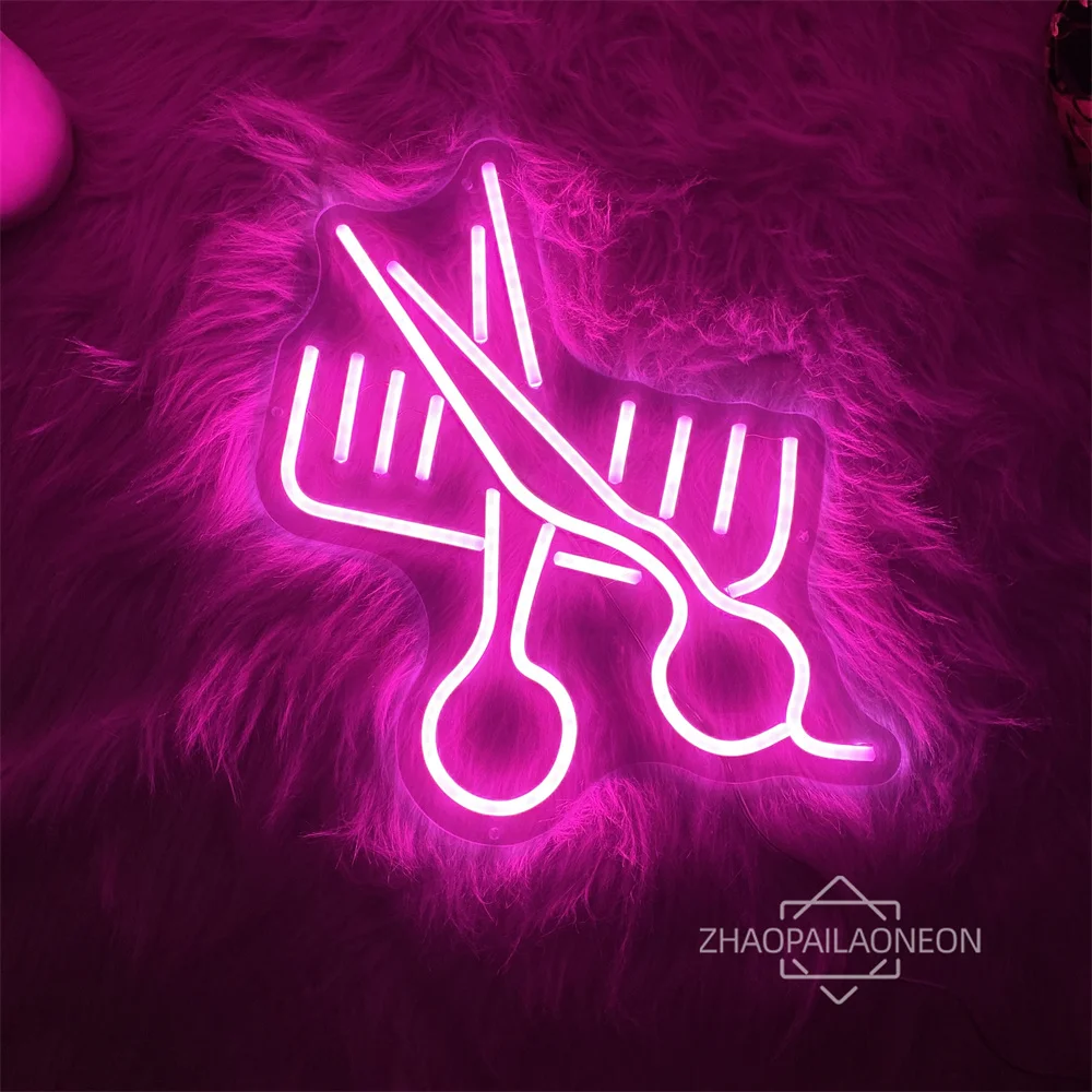 Hair Salon Neon Led Sign Hair Scissors Neon LED Sign Barber Shop Lights USB Open Neon Lights Hair Salon Room Decor Wall