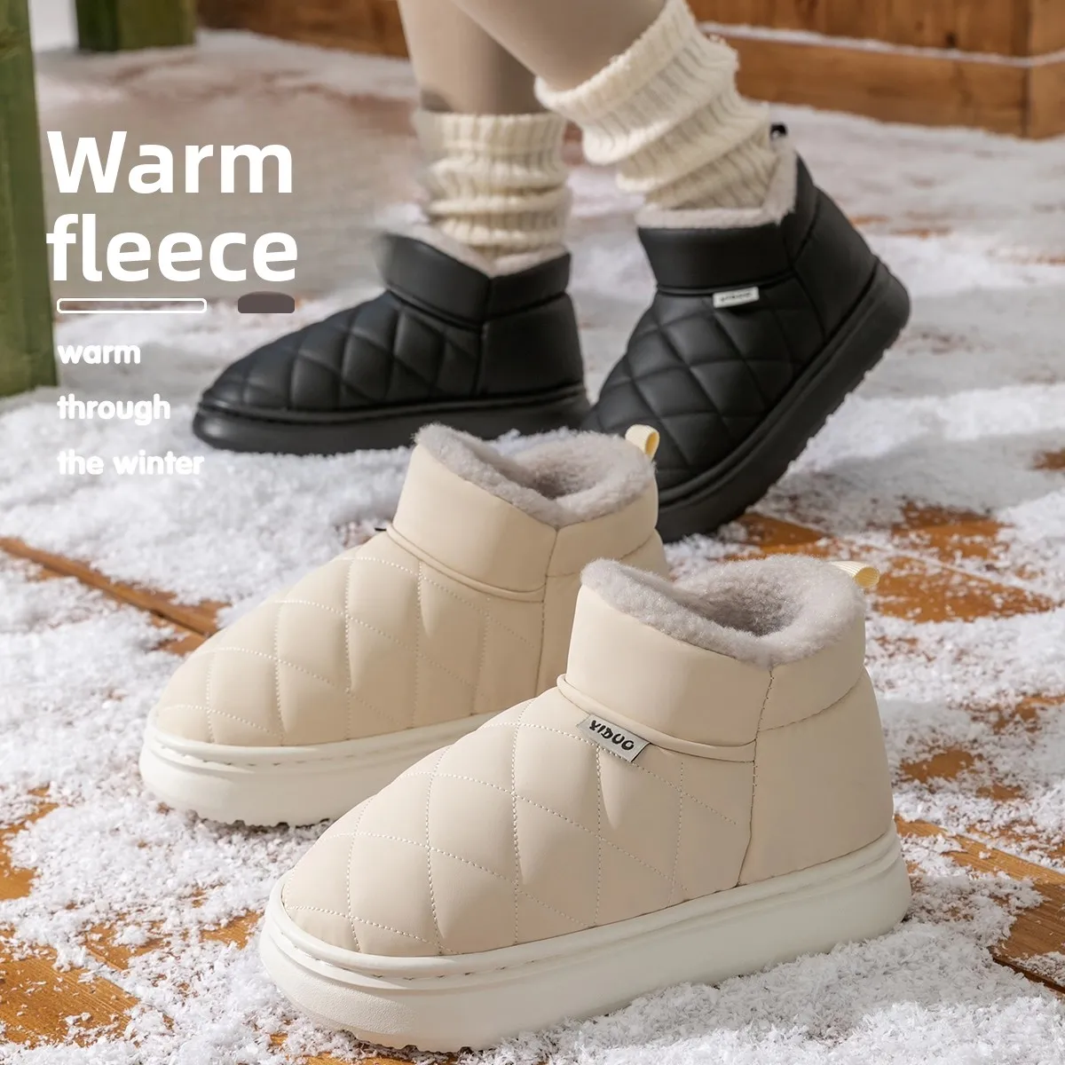 Waterproof Slip Resistant Winter Snow Boots Women Outdoor Traction Sole With Fur Lining Platform Cozy Slip On Slipper Shoes image 4