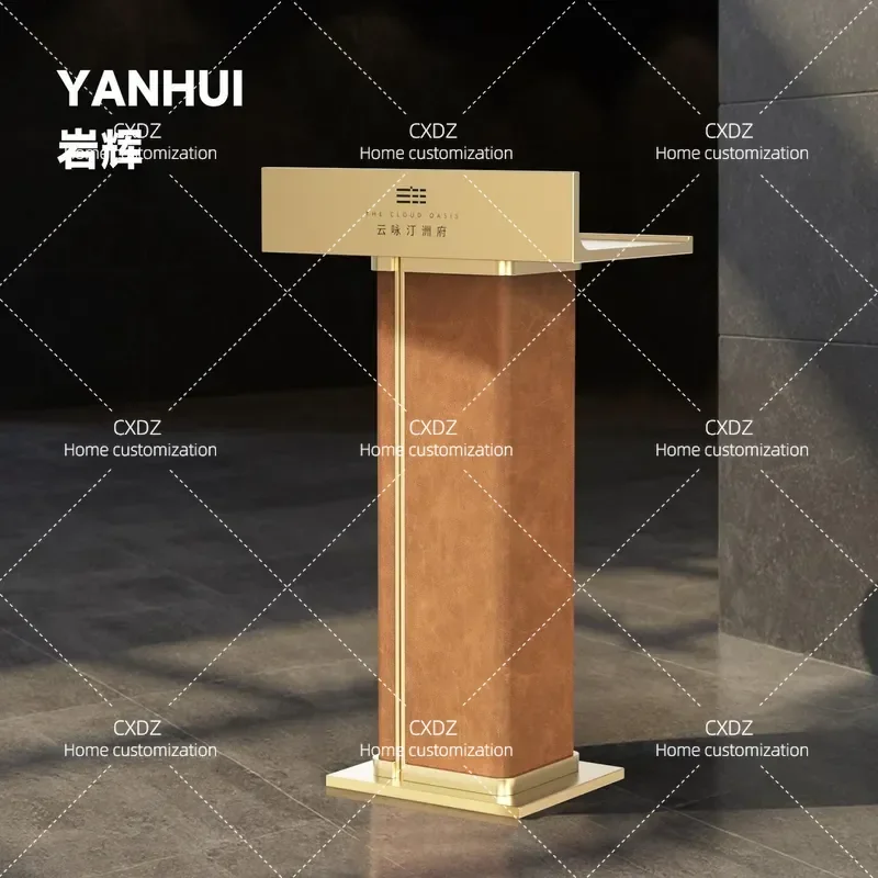 Sales Department Welcome Desk, High-end Leather Reception Desk Hotel Light Luxury Reception Desk Stainless Steel