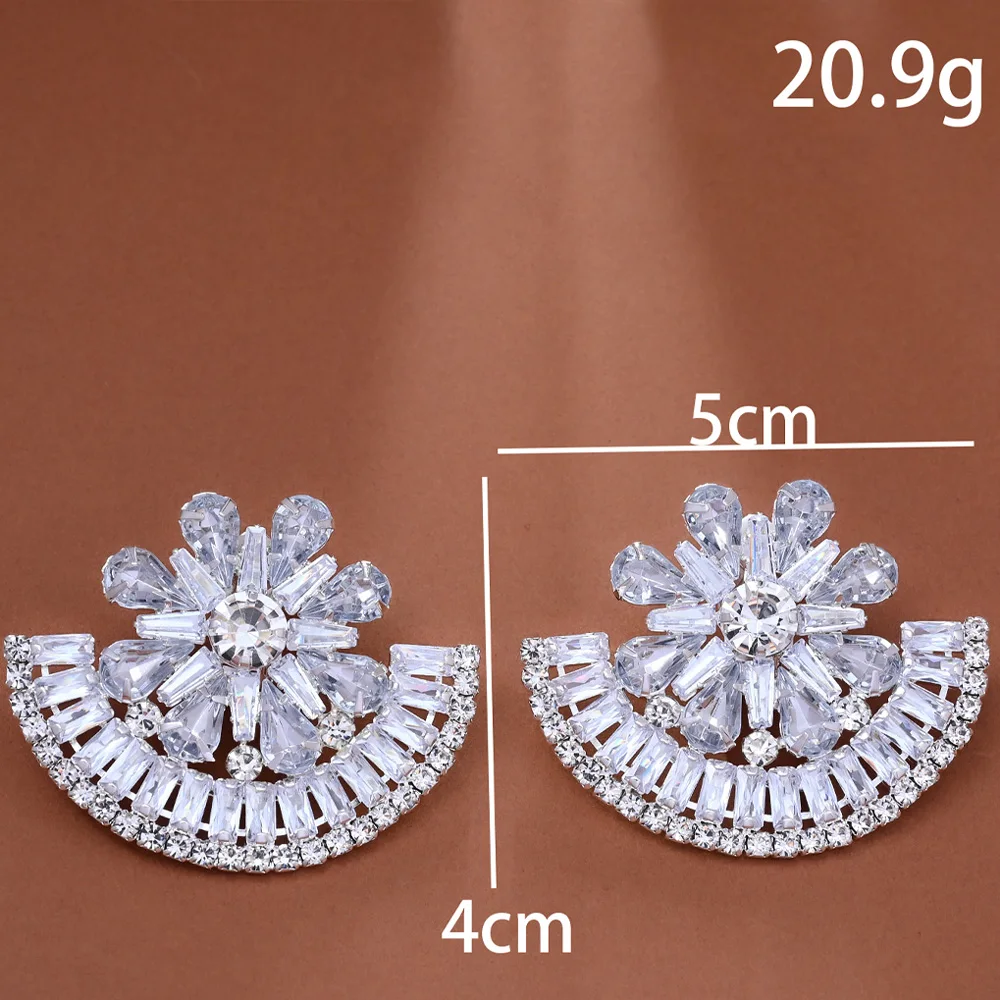 Stonefans Fanshaped Crystal Flowers Clip Earings for Women Elegant Design Geometric Rhinestone Earrings No Piercing Jewelry