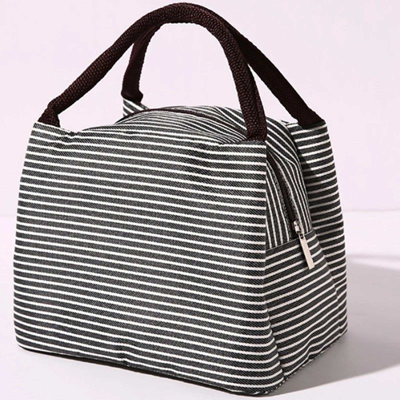 Lunch Bag Daily Use Striped Design Large Capacity Picnic Tote Portable Insulated Lunch Box Handbag Office School