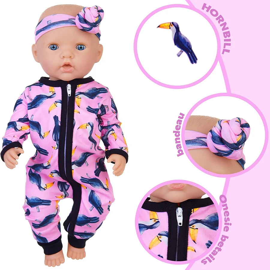 Nieuwe Jumpsuit + Headstring Pop Outfit Voor 16-18Inch Babypop 45Cm Reborn Baby Pop Bloemen Babykleertjes cartoon Kids Outfits