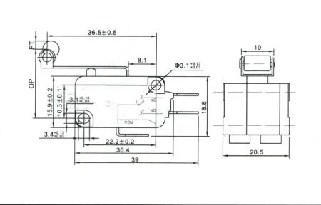 Двойной микро-переключатель Φ 16 a250v, серебряная контактная лапка 4,8 мм, длинная ручка с фотоэлементом