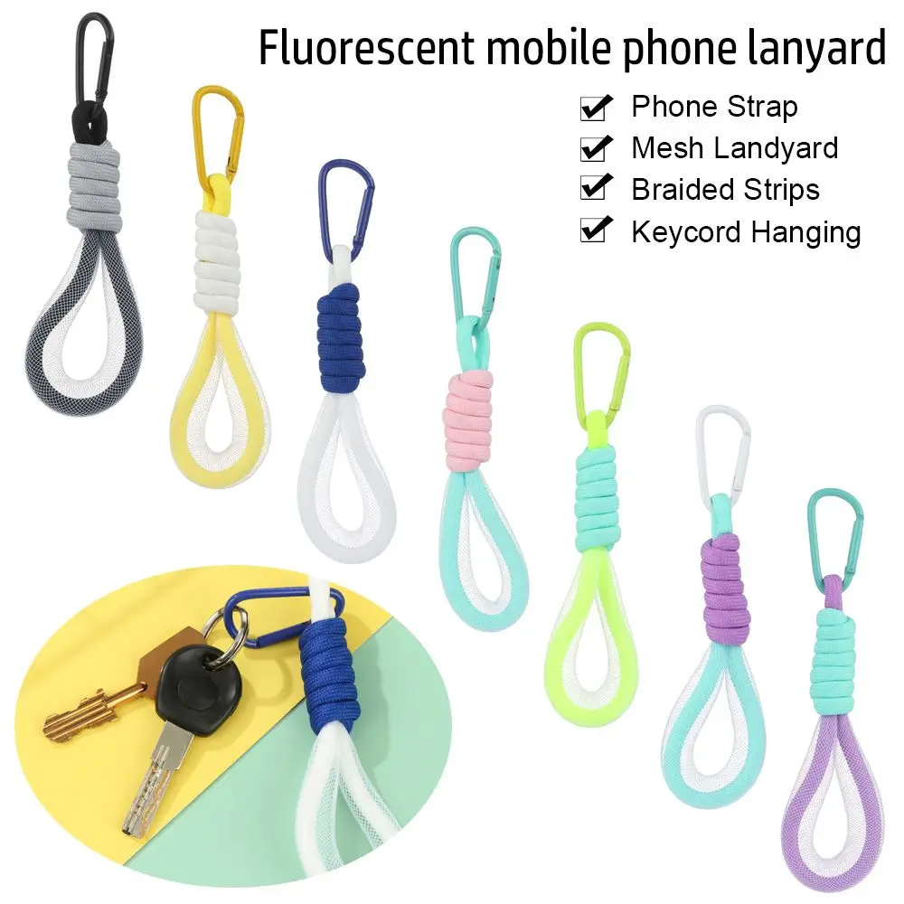 for Bags Short Rope Keychain Trousers Accessories Fluorescent Color Lanyard Mesh Landyard Phone Strap Braided Strips