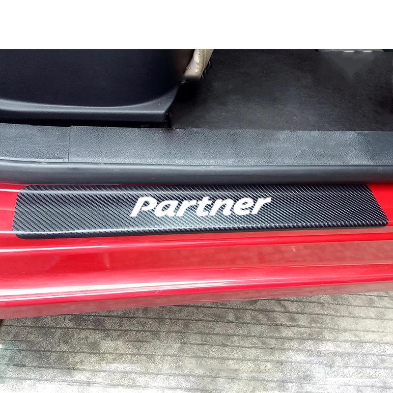 For Peugeot Partner Carbon Fiber Vinyl Sticker Car Door Sill Protector Door Step Plate Protector Interior Car Accessories 4Pcs