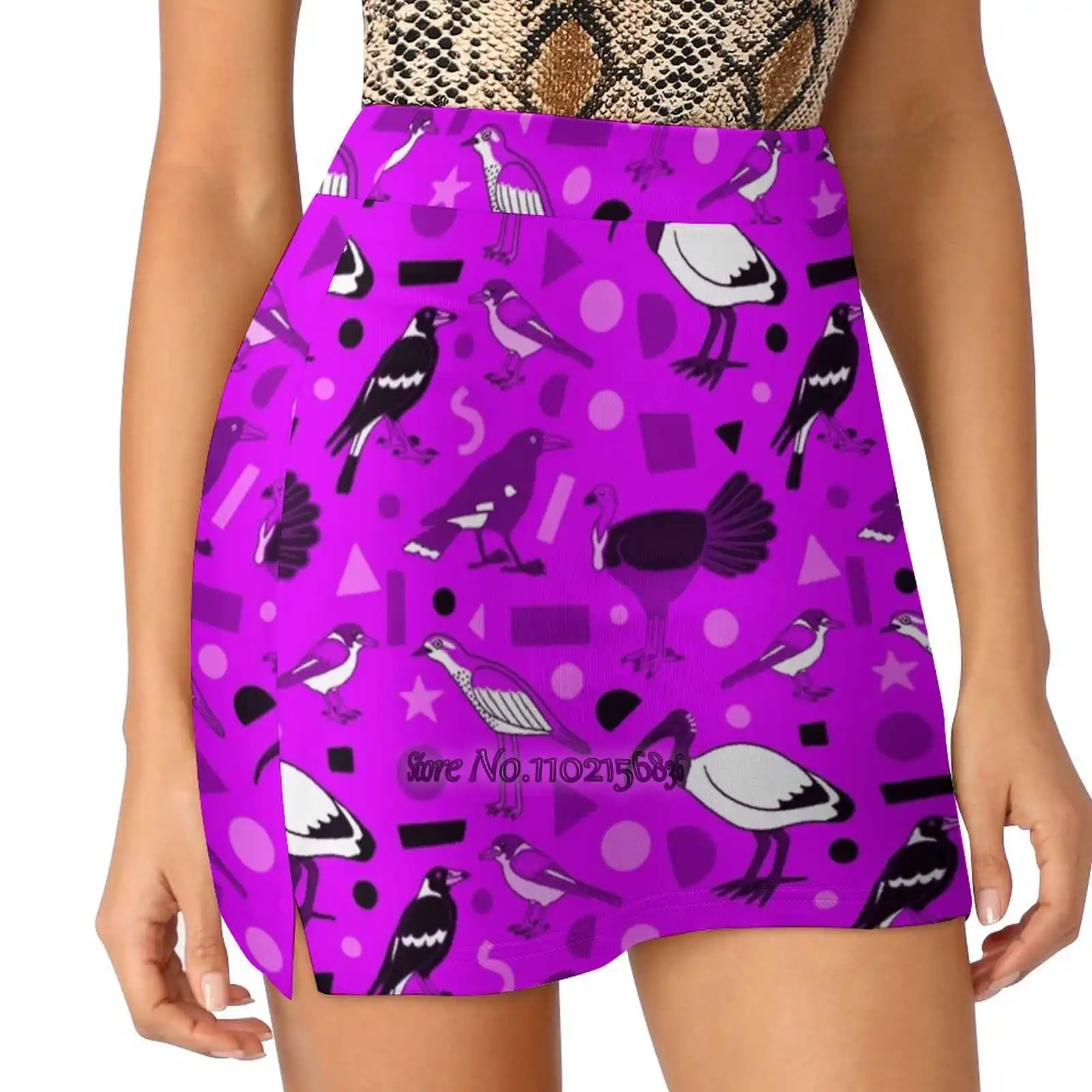 Monochrome Birds Of Brisbane Purple Women Sports Lining Skirt Tennis Dance Fitness Short Printed Skirts Ibis Bin Chicken Turkey