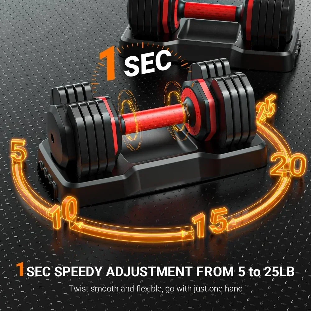 Adjustable Dumbbells Set of 2, 1-Sec Adjustable Weights Dumbbells Set,with Anti-Slip Texture Handle,Exercise & Fitness Dumbbells