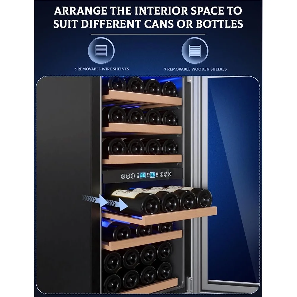 Weinkühlschrank mit zwei Zonen, Fassungsvermögen für 28 Flaschen, freistehender Kühler mit Kindersicherung, kompakter Kühlschrank, energieeffizient, luftgekühlt