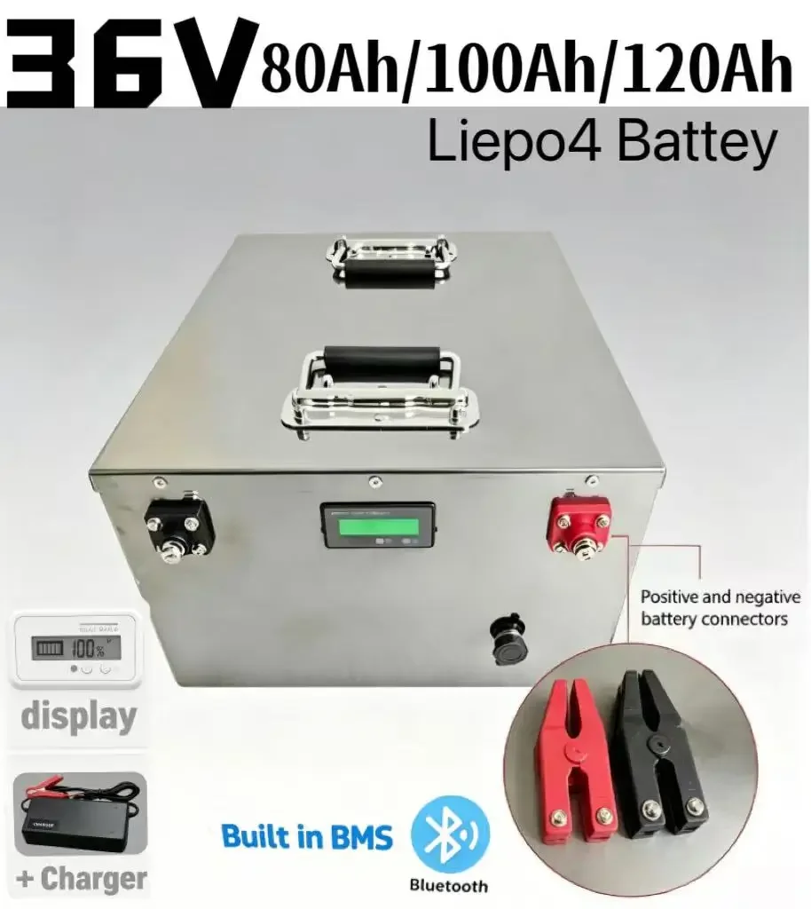 

LiFePO4 36V 80Ah 100Ah 120Ah 150Ah Lithium Battery Pack, Built-in BMS Deep Cycle Rechargeable Battery, Perfect for Solar Energy