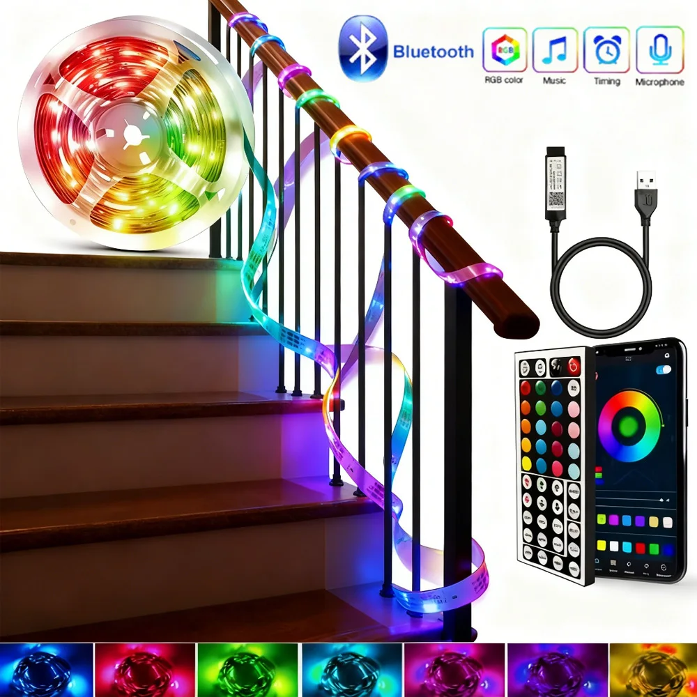 

Led Strip Lights APP 44Keys Music Sync Bluetooth Remote USB 5V RGB Flexible LED Tape Diode Lights for Room Decor TV Backlight