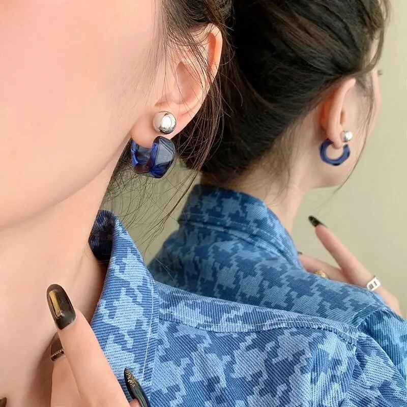 Pendientes de aro geométricos de acrílico transparente para mujer y niña, aretes colgantes en forma de C, regalos de joyería de viaje para fiesta,