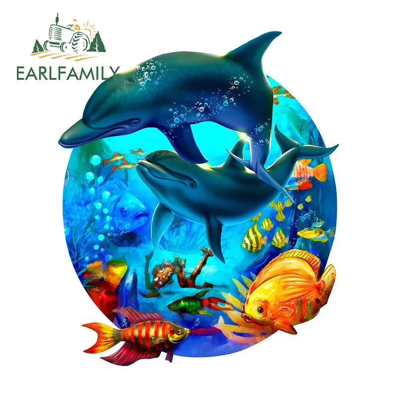 EARLFAMILY Dolphin Play Car Sticker Swimming Aquatic Life Decal Boat Kayak Toolbox Outdoor Decor Animal Fish Stickers Car Wrap