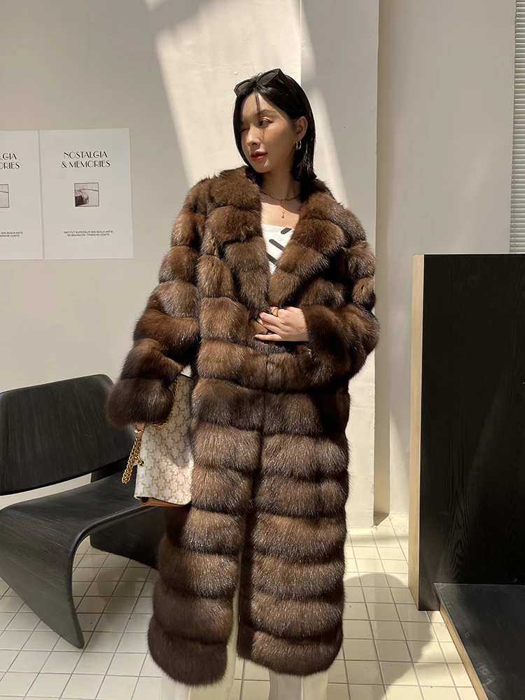 Fangtai 2023 New Winter Warm Luxury JacketsNatural Real Russian Sable Starry Long Women's Fur Coat Special Price Free Shipping