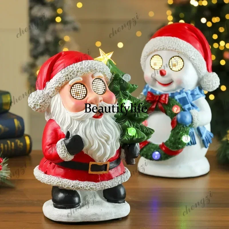 Tree Old Man Christmas Supplies Luminous Modern Music Box Resin Handicraft Cute Ornament Christmas Children Gift Home Products