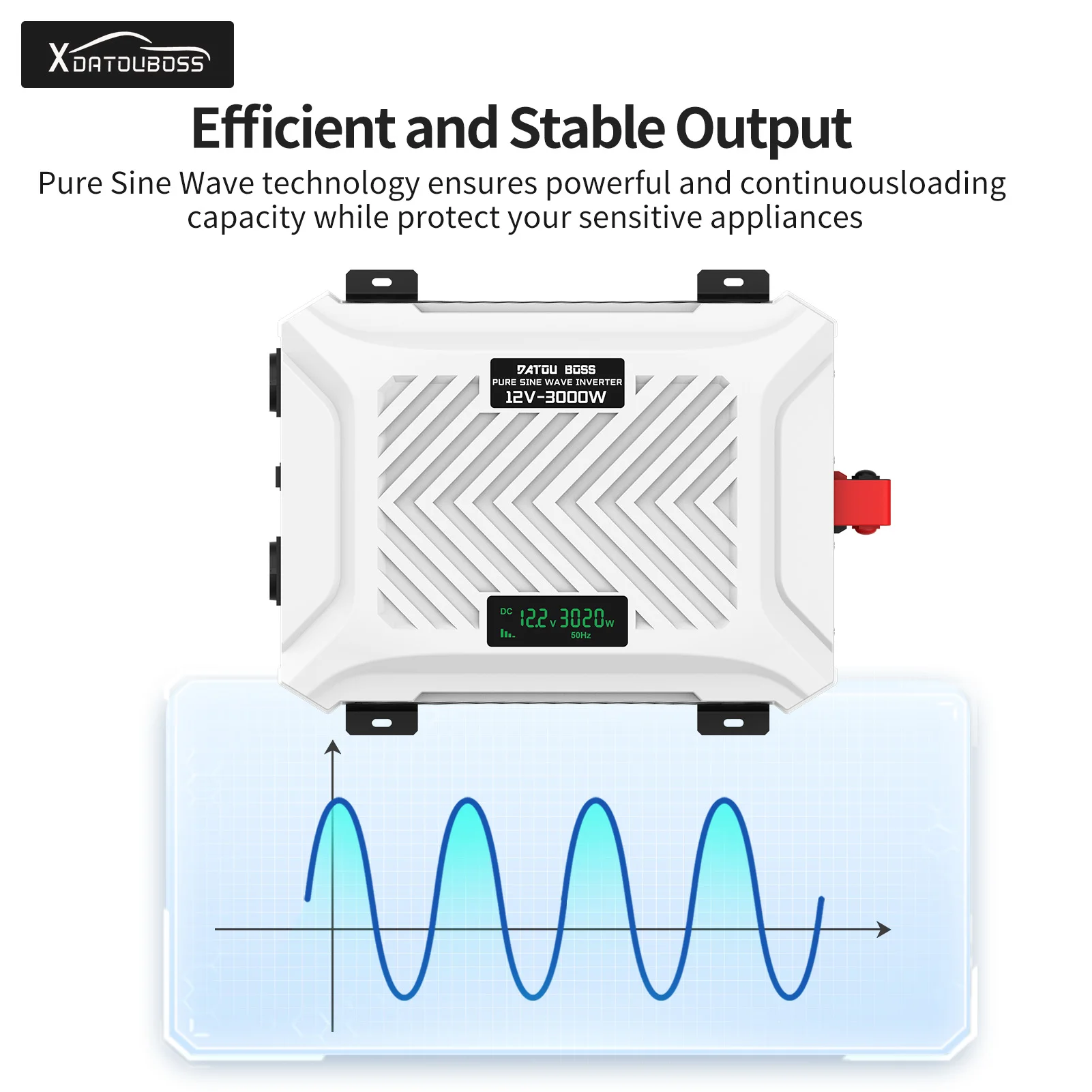 DATOU BOSS 3000/3500W Inverter Car/Outdoor 12/24V DC to 220V Converter with LCD Display Dual AC Outlets EU Peak Power 6000W/7000