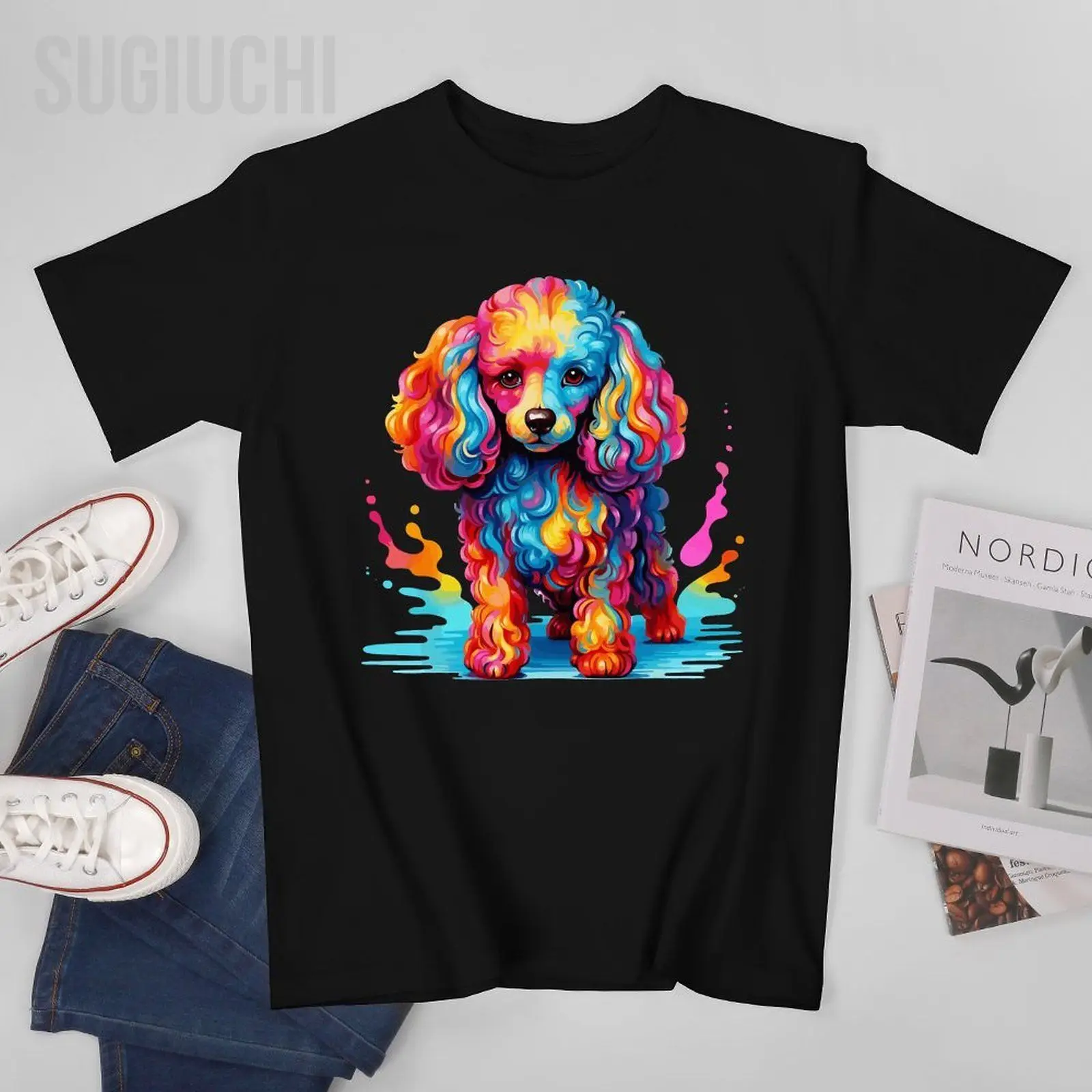 Unisex Men Colorful Pop Art Poodle Portrait Dog Lover Tshirt Tees T Shirts Women Boys 100% Cotton T-Shirt