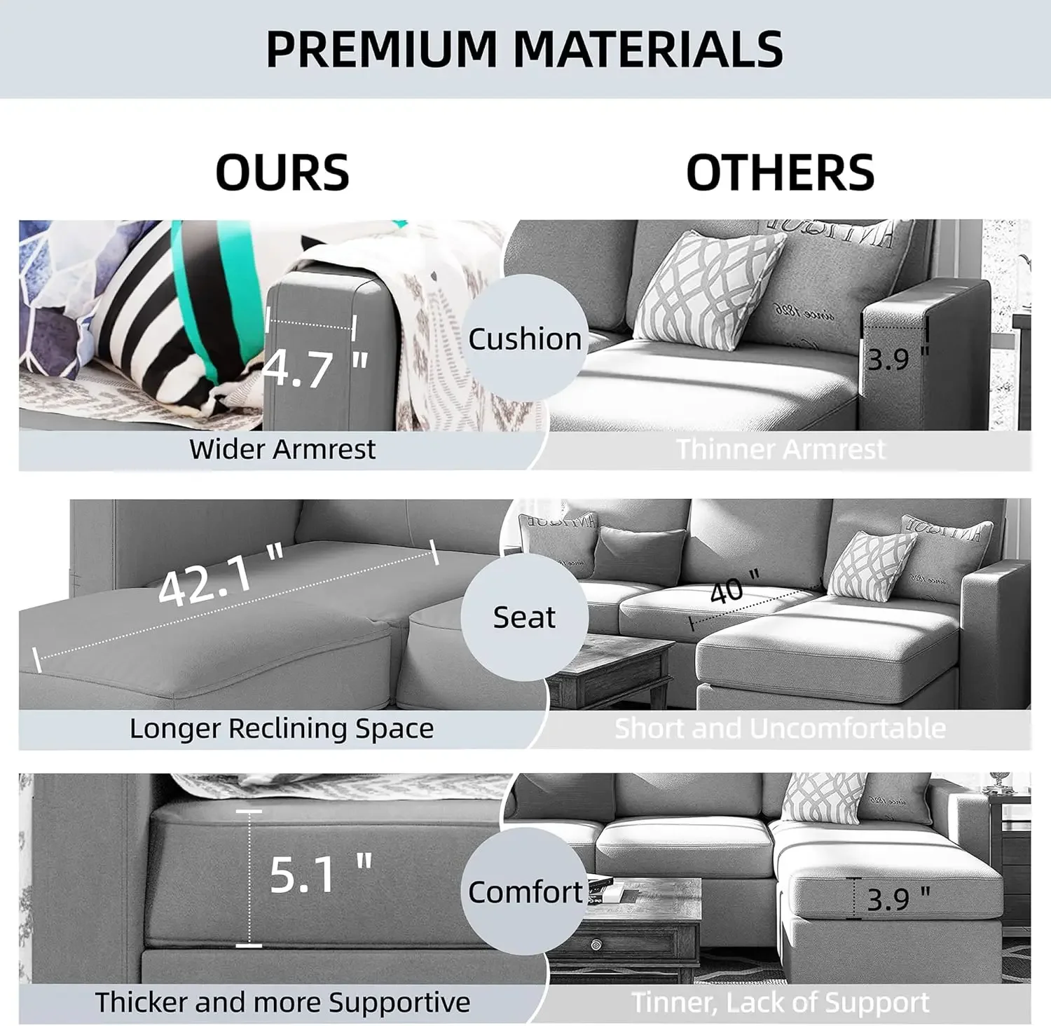 Nowoczesna sofa narożna z tkaniny lnianej, 3-osobowa, z odwracaną leżanką dla