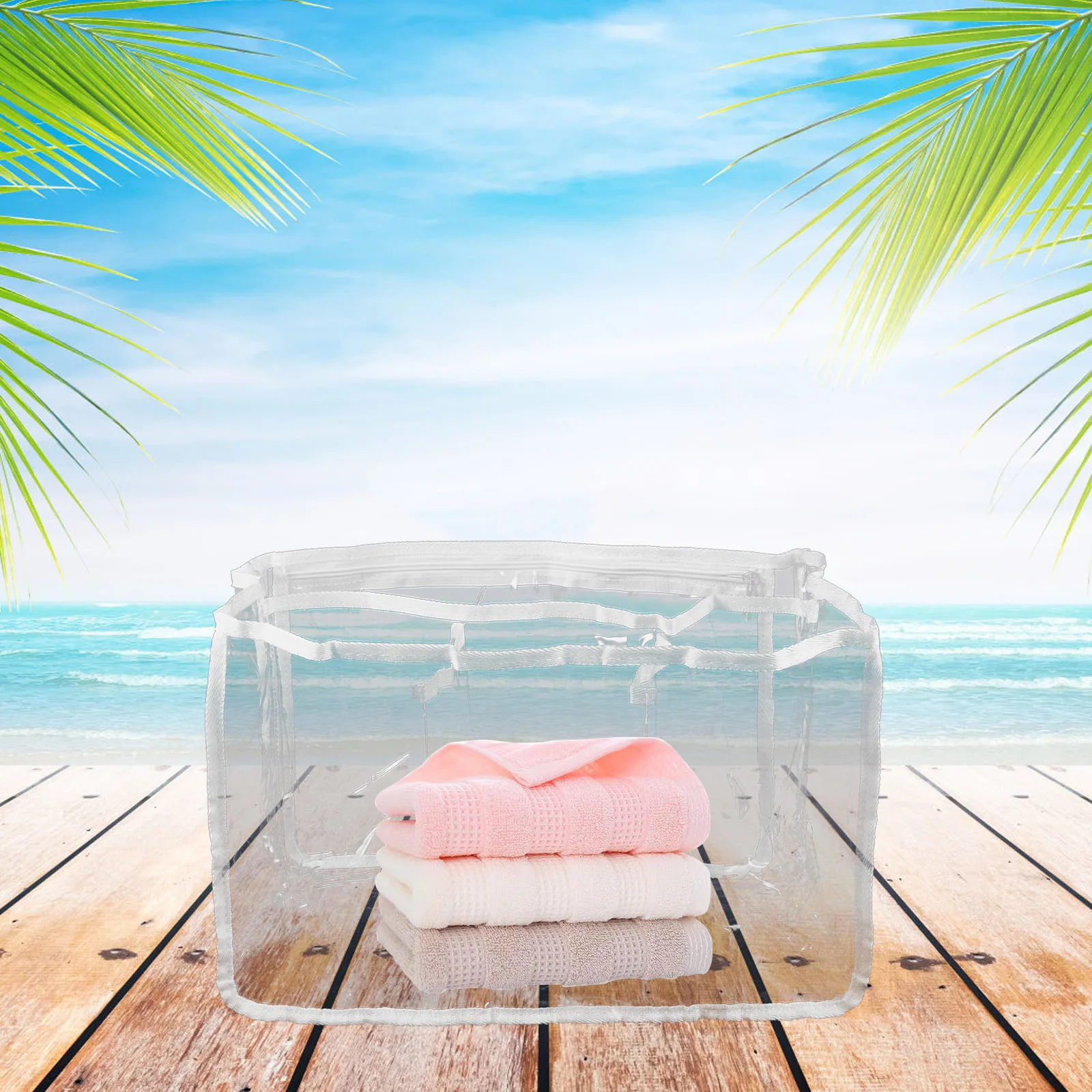 

Clear Bag Large Capacity Storage Tote Bags Reusable Grocery Handle Portable Women Travel Outdoor Zipper Pouch Beach Towel