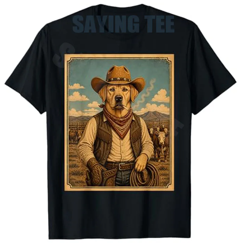 Labrador Retriever Western Grafik Cowboy Hund Rauchend T-Shirt Y2k Ranch Life Fans Ästhetische Kleidung Neuheit T-Shirt Sommermode – Detail 3