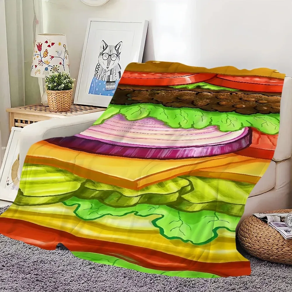 Cute Cartoon Burger Pattern Blanket Comfortable Warm Soft Sofa Plush Blanket Skin Friendly Soft Living Room Office Bedroom
