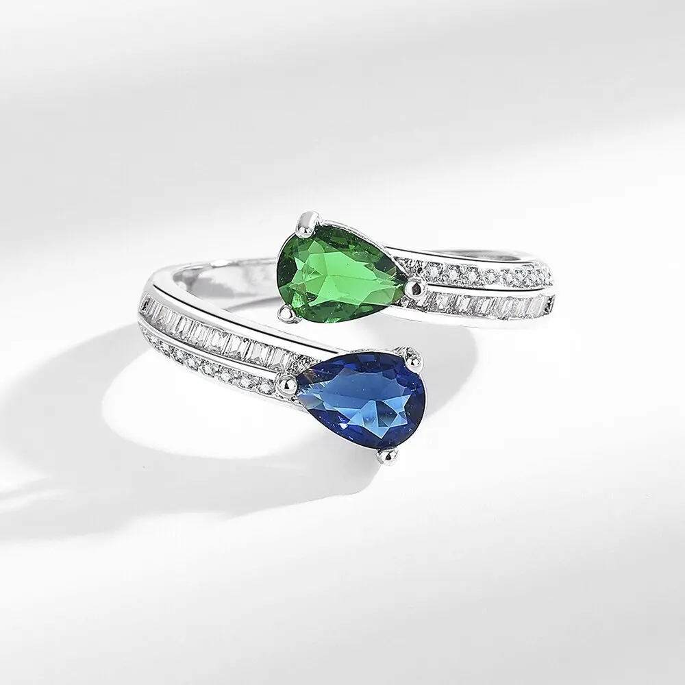 

Модное легкое роскошное сине-зеленое кольцо из стерлингового серебра 925 пробы с цирконом и регулируемым отверстием, подарок на день рождения, годовщину