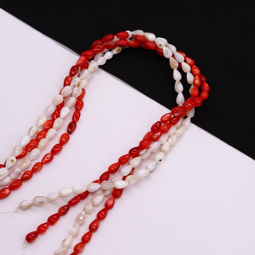

White/Red Natural Freshwater Shell Beads 1strand 5x8mm Rice Shaped Dyeing Loose Bead for DIY Making Bracelet Necklace Accessory