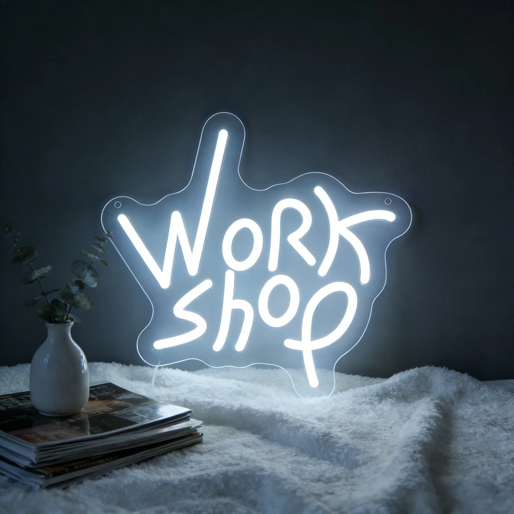 Insegna LED Neon Da Officina, Luce Da Parete Bianca Dimmerabile USB Per Studio, Spazi Creativi, Garage, Ufficio, Eventi Di Team, Sala Giochi, Decorazione Per La Caverna Dell'uomo-image