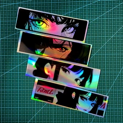 1PC Reflective Laser Anime Peeking Eyes JDM Motorcycle Sticker Waterproof Motorbike Fuel Tank Electric Scooter Body Vinyl Decals