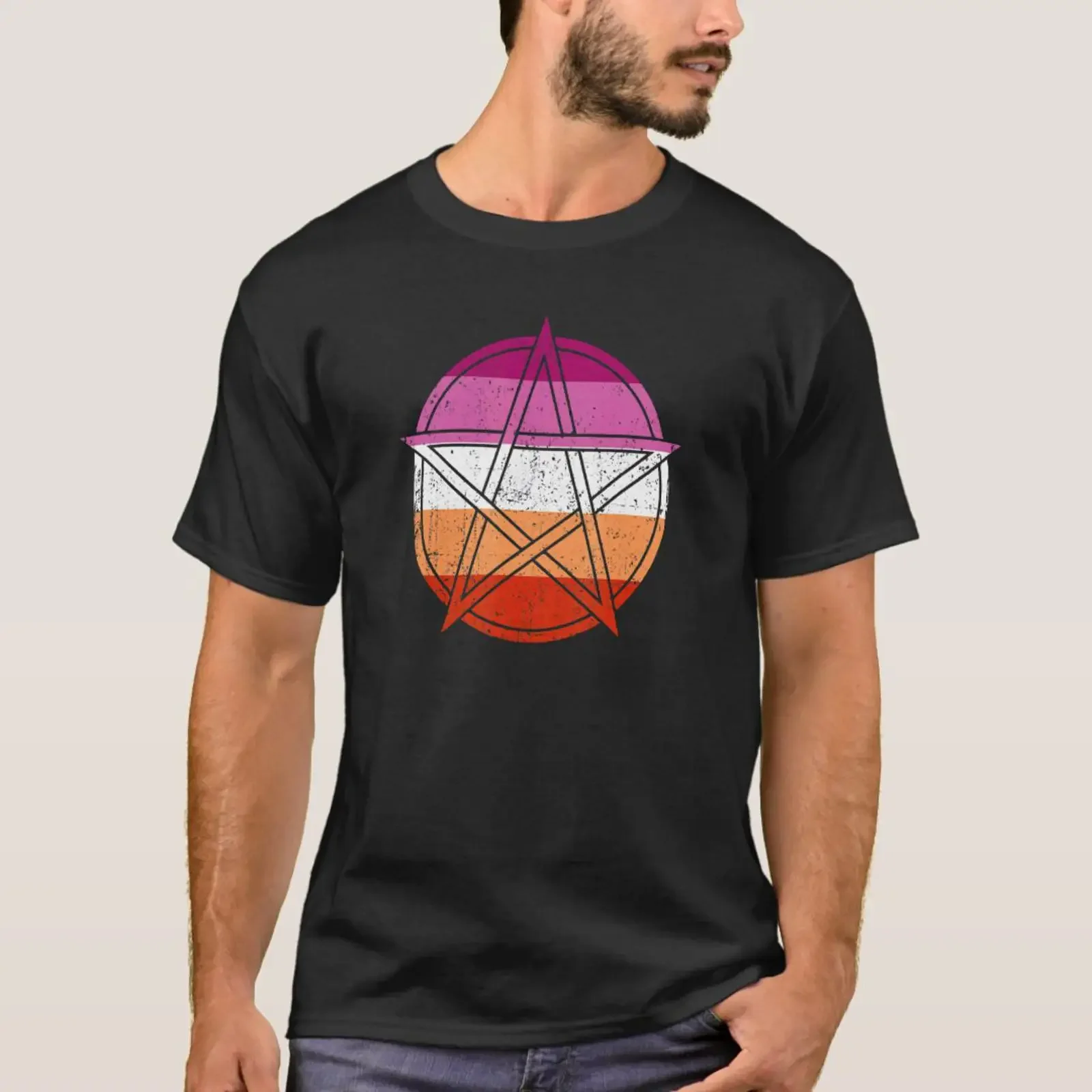Gothic Lesbian Pride Wicca Witchcraft Petagram Sat T Shirt vintage Washed Versatile Stretched fashion homme streetwear