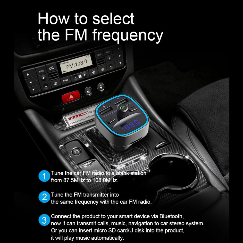 T25 Car Bluetooth 5.0 FM Transmitter MP3 Player Fast Charging Dual USB Charger 87.5-108MHz 2.4A MAX Dual USB Car Charger Adapter - Image 5