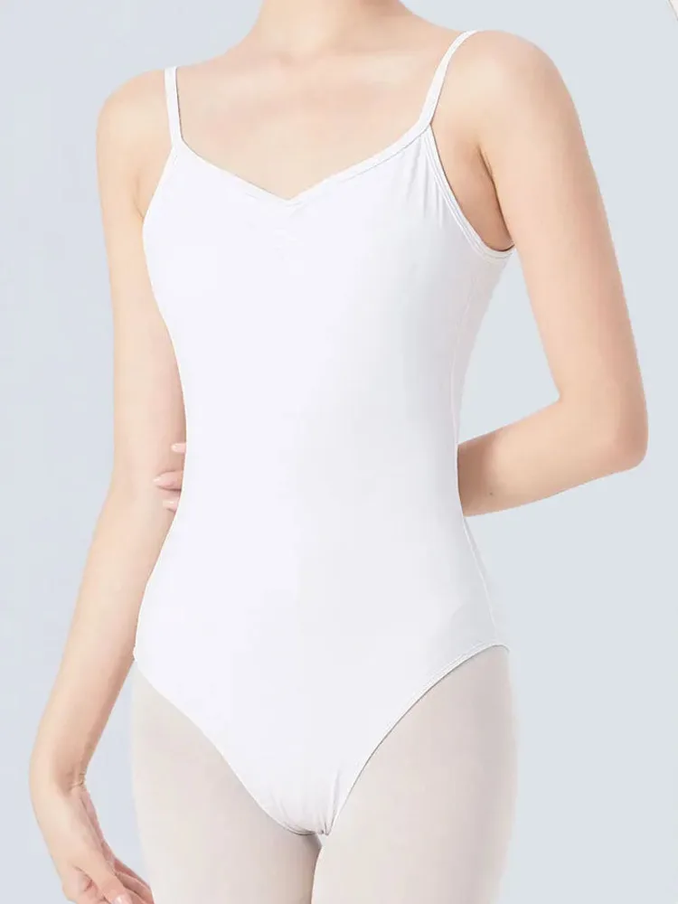 ชุดรอมเปอร์บัลเล่ต์สายสปาเก็ตตี้เปลือยสีทึบ - ชุดบอดี้สูทเต้นรําแบบเข้ารูปสําหรับการแสดงบนเวทีและการฝึกอบรมชุดบอดี้สูท