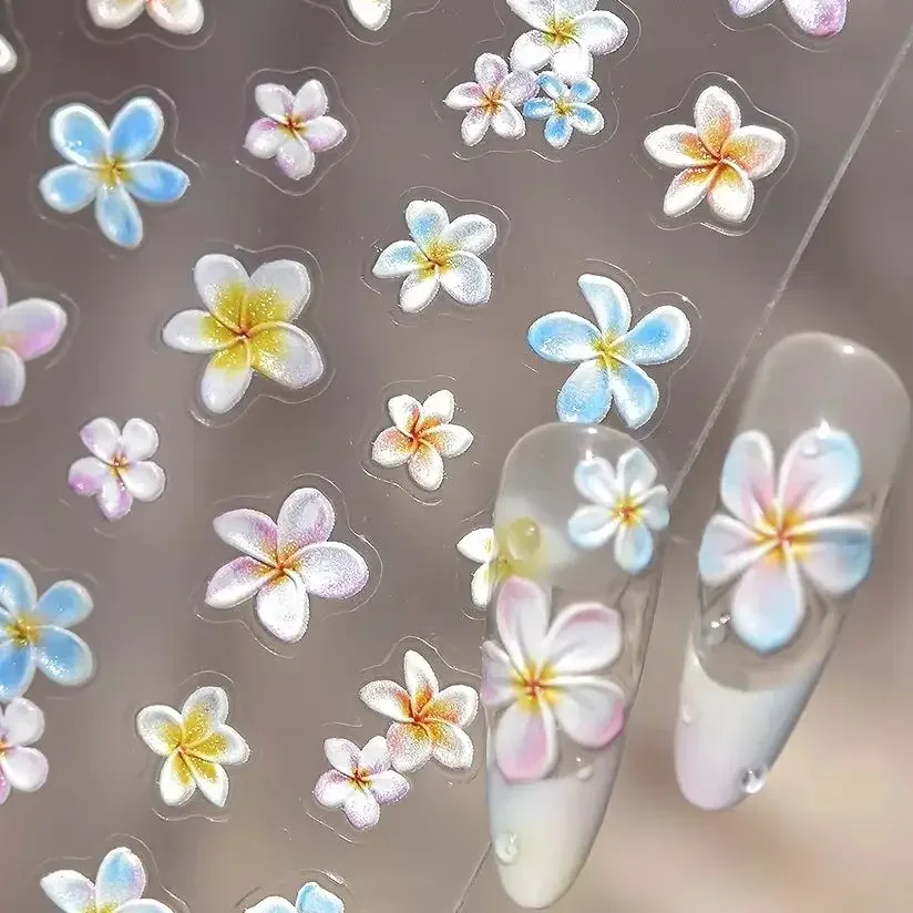 

Colourful Frangipani Bright Lily Flowers Gradual Petal Vivid Dew Delicate Romantic Nail Art Stickers Manicure Decals Decorations