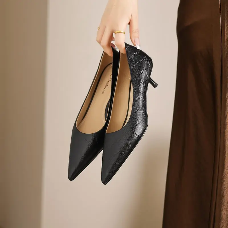 MORAZORA 2026 New Genuine Leather Shoes 4cm High Heels Office Dress Shoes Pointed Toe Fashion Single Shoes