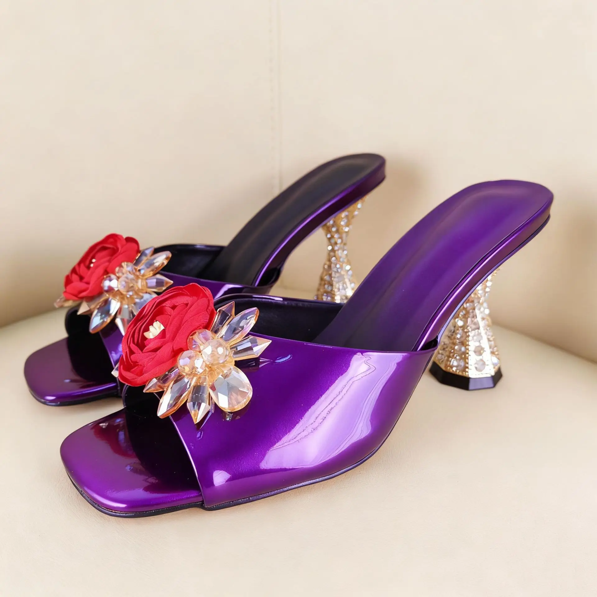 

Independent Station Ebay Personality Women Sandals Mules Flower Crystal Slippers